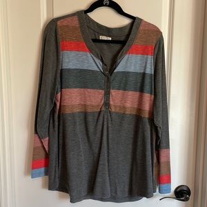 Grey and stripped light weight thermal top